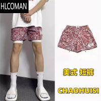 HLCOMAN满印花潮流美式短裤男宽松不过膝盖学生三分裤运动街舞休闲篮球裤