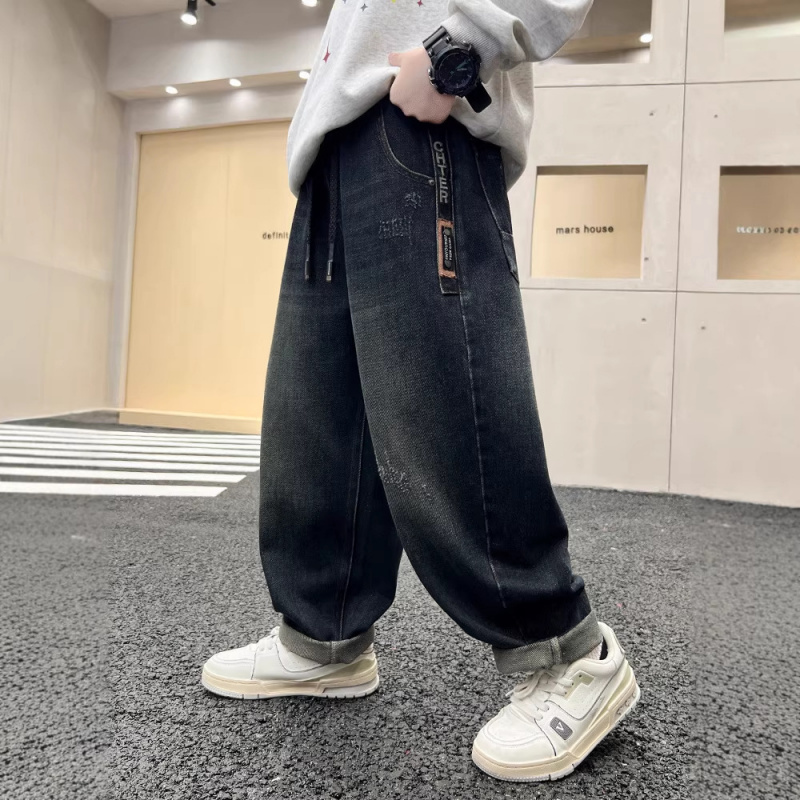 男童春装牛仔裤2026春秋新款中大童男孩直筒阔腿裤儿童裤子