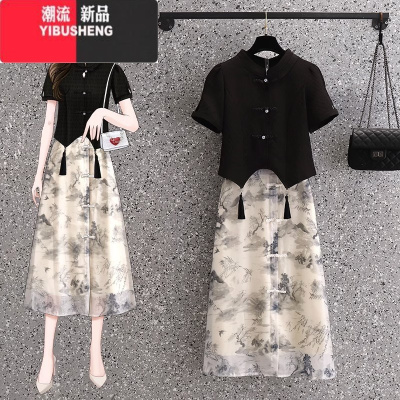 YIBUSHENG新中式连衣裙改良旗袍汉服女装半身裙子国风上衣禅意两件套装裙