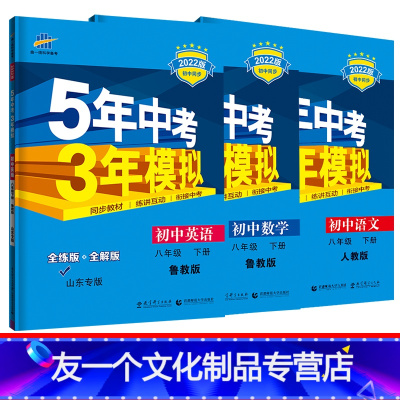[五四制]语+数+英 [友一个正版]2022版五四制5年中考3年模拟八年级语文数学英语下册人教版五年中考三年模拟初三8年