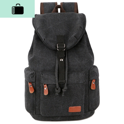 双肩包男士帆布旅行背包时尚潮流大容量书包休闲简约大学生电脑包NEW LAKE 灰黑色