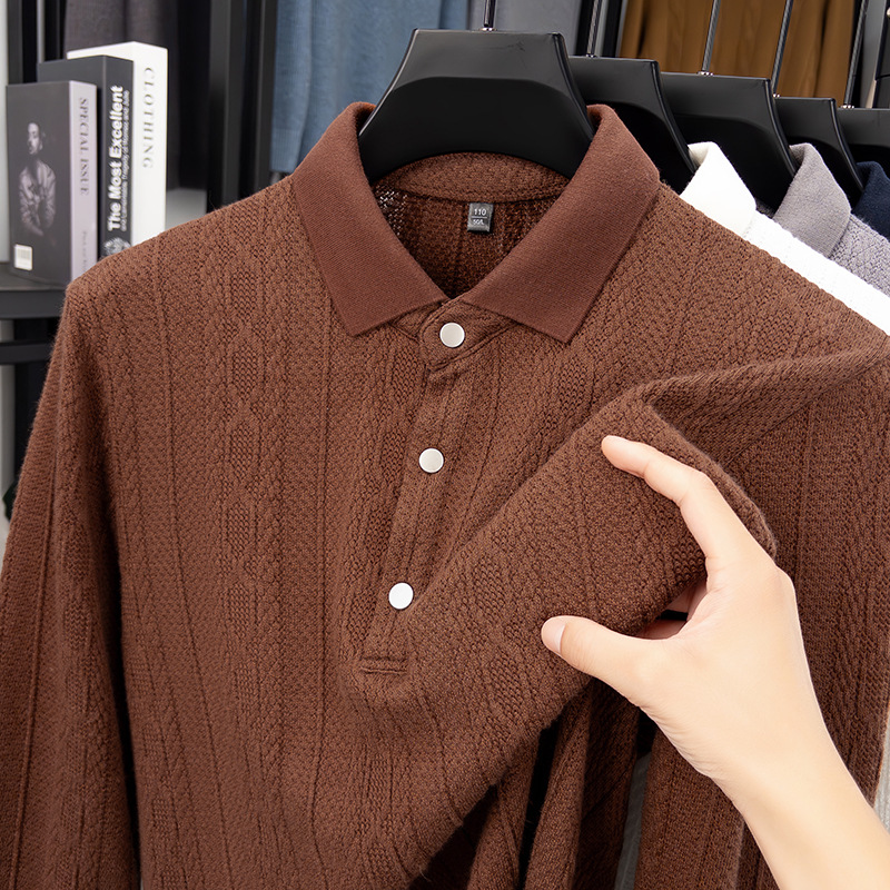 秋季新款时尚男士长袖T恤中年爸爸翻领针织衫打底衣