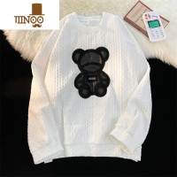 YANXU潮牌小熊圆领卫衣男日系宽松oversize套头上衣港风复古百搭打底衫