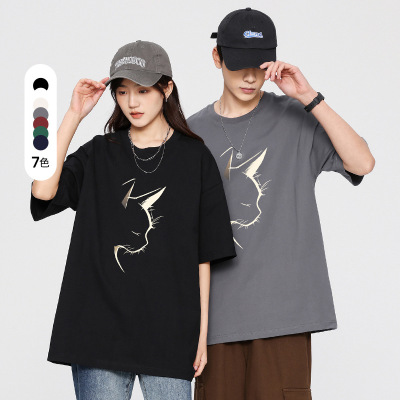 夏季新款情侣T恤短袖美式潮牌印花宽松圆领时尚多色纯棉打底衫T恤_103