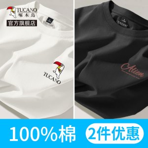 啄木鸟男士t恤夏季重磅纯棉短袖男款2025新款大码宽松男生半袖男Y