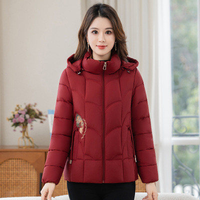 年女装新款妈妈棉衣外套中老年女士休闲短款棉服冬款40岁连帽