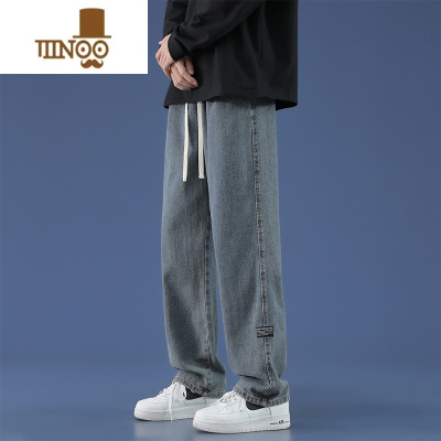 YANXU复古加绒牛仔裤男款直筒宽松潮牌阔腿美式高街秋季休闲长裤子