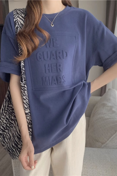 美式凹凸字母印花夏季宽松短袖T恤女学生上衣女士打底衫女装