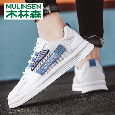 木林森夏季透气男鞋2021年新款网面运动小白板鞋薄款平底青年潮鞋