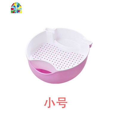 双层塑料干果盘洗菜盆厨房客厅淘米懒人手机支架带盖水果蓝 FENGHOU 小号无盖2个装(粉+绿)洗菜篮洗菜篮