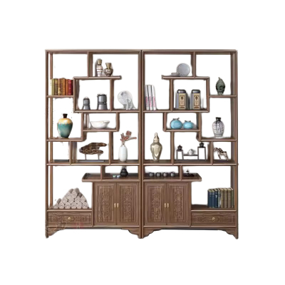 锦北 原木大板茶桌椅组合新中式茶桌办公室整板喝茶桌套装一体二博古架