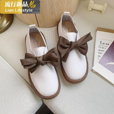 软底皮鞋女超软2020春季新款配小裙子的鞋ins仙女风蝴蝶结豆豆鞋知义(ZHIYI)休闲鞋