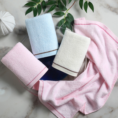 竹一百竹纤维毛巾柔软吸水竹炭洗脸面巾彩边素色款粉/蓝/黄34*70cm