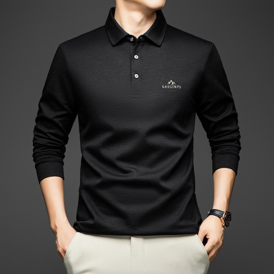 时尚翻领韩版长袖T恤男秋季新款潮流帅气百搭休闲宽松打底衫