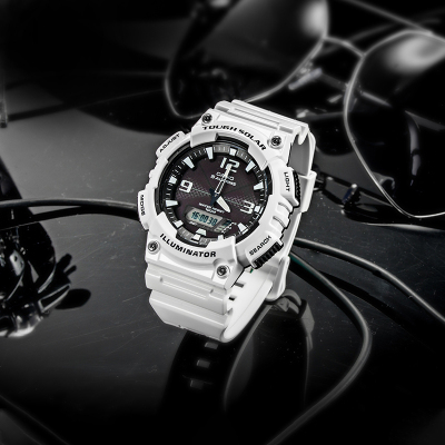 casio官方旗舰店卡西欧运动手表男 限量情侣款太阳能运动防水潮流电子小黑表正品学生石英表男生男士礼物AQ-S810