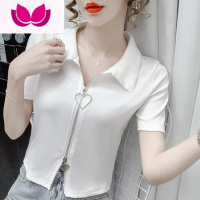 七斓短袖t恤女2023夏季新款拉链设计感小众修身洋气百搭短款上衣ins潮