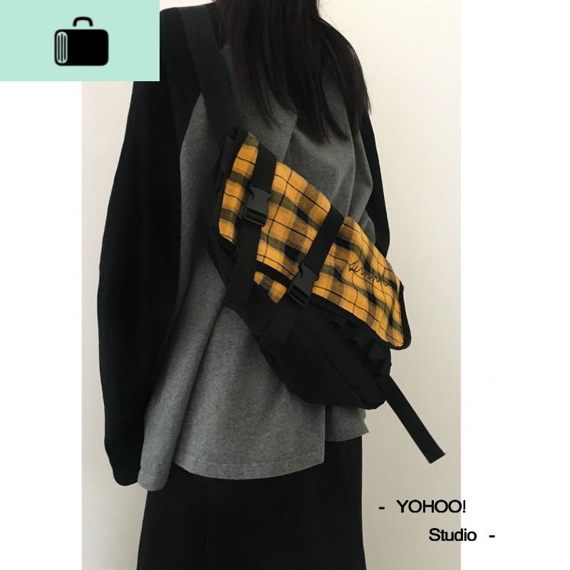 YOHOO!/原创设计ins酷帅简约纯色百搭斜挎包帆布单肩学生书包男女NEW LAKE女士单肩包