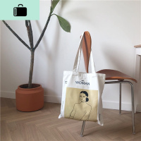 古着感少女单肩包ins中包小清新帆布包大学生上课手提袋夏季包包NEW LAKE 白色woman图案款女士单肩包