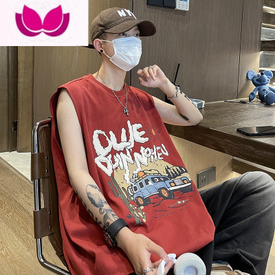 七斓大码300斤美式印花背心男女夏季潮牌无袖t恤宽松外穿男生运动坎肩