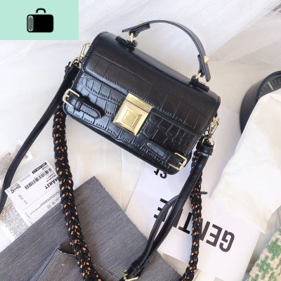 女包2020新款麻绳肩带石头纹定型小箱子复古锁扣潮方包单肩斜跨包NEWLAKE女斜挎包