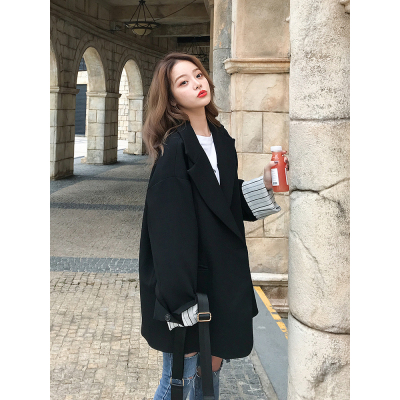 广赫oversize炸街黑色网红小西装外套女中长款韩版宽松休闲学生西服潮夹克