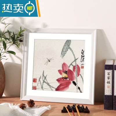 敬平实木正方形相框国画装裱画框挂墙33*33十字绣框字画书法框架38*38 945款--亮白色 正方形挂式[可放画芯33