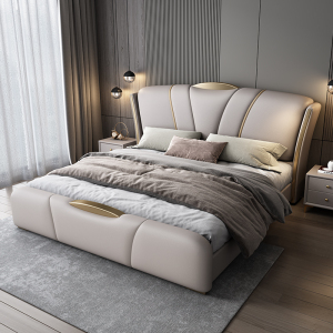 景山百岁 轻奢美式皮床主卧双人床简约1.5米1.8米储物婚床软包床卧室家具A23