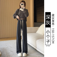 黑色灯芯绒阔腿裤子女春秋新款窄版直筒垂感小个子加绒休闲裤
