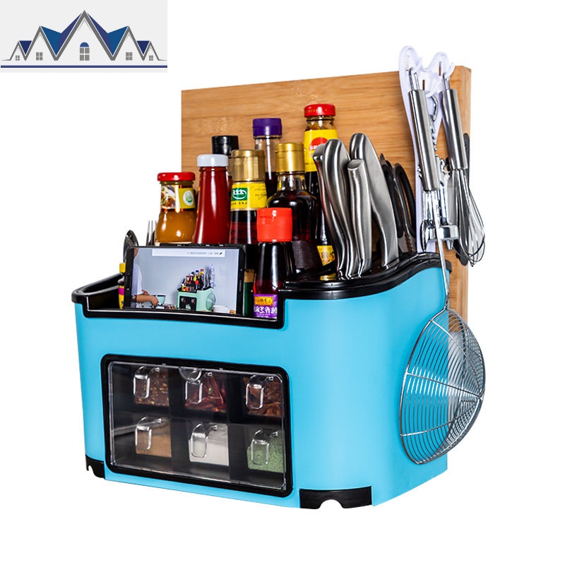 厨房置物架刀架落地塑料调味品调料架子油盐酱醋收纳储物架筷子盒 三维工匠