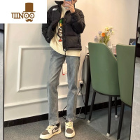 YANXU2023韩版ins超火经典洗水浅蓝牛仔裤青年宽松直筒裤九分裤男