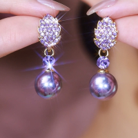 轻奢紫色满钻树叶珍珠耳环女2025新款小众设计高级感耳扣时尚耳饰送女朋友老婆情人节七夕生日礼物