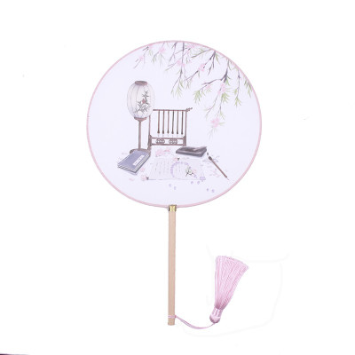 古风扇子团扇复古典中国风汉服圆扇宫扇长柄女式流苏古装饰舞蹈三维工匠暗香（新品）