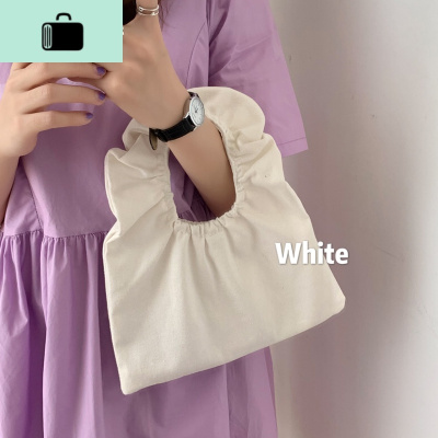 2020新款韩版网红ins风褶皱荷叶手提包女学生休闲百搭帆布饺子包NEW LAKE女士单肩包