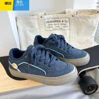 聚范男鞋子潮鞋2024新款翻毛皮滑板鞋韩版百搭普鲁士蓝圆头帆布鞋