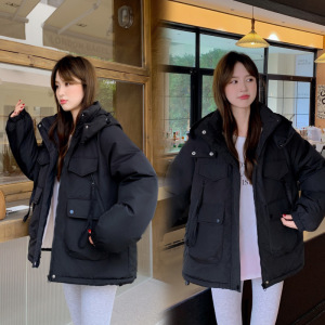 2024新款冲锋衣连帽棉服加厚保暖外套女工装棉衣宽松百搭时尚棉袄