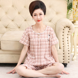 纯棉睡衣女夏季短袖韩版七分裤中老年妈妈高贵大码家居服套装