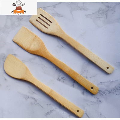 锅铲竹制家用可高温没有漆厨房炒菜铲子套装厨具三件套不粘锅木质 敬平 竹漏铲+竹煎铲+竹斜铲
