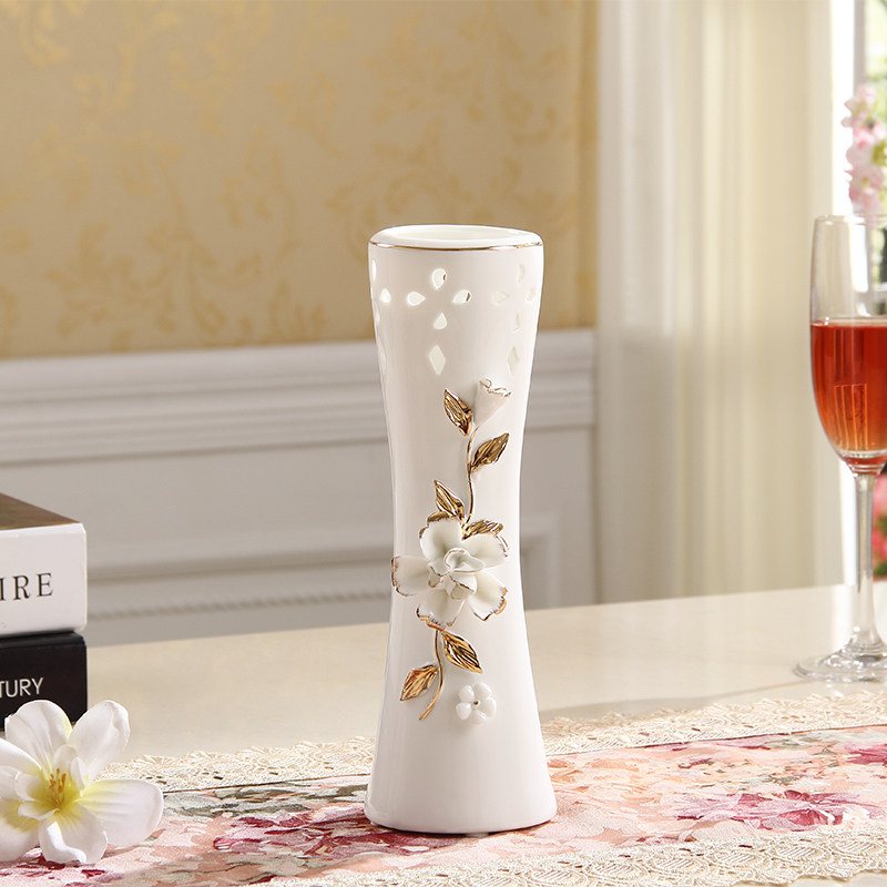 现代简约插花器家居装饰品创意干花欧式 三维工匠 白玫瑰花瓶-加大号