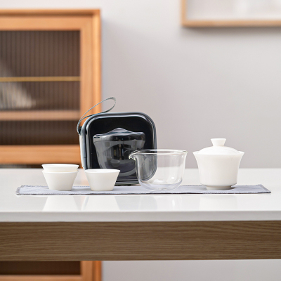苏氏陶瓷(SUSHI CERAMICS)旅行茶具 中国白羊脂玉便捷茶具快客杯套装