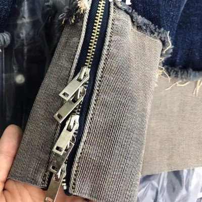 广赫2020秋冬新款翻边毛边重工侧拉链牛仔直筒裤女宽松显瘦蓝色烟管裤牛仔裤