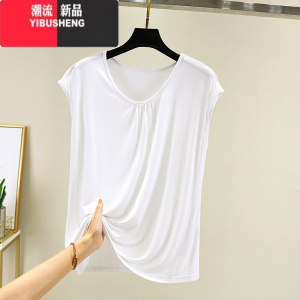 YIBUSHENG季宽松妈妈装莫代尔T恤女薄款圆领背心外穿上衣大码胖mm打底衫