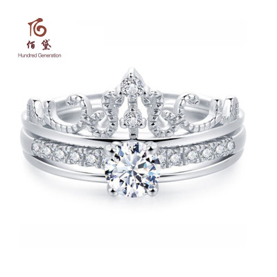 佰黛S925银皇冠戒指双层二合一组合戒指韩国气质人造锆石手饰女抖音同款一款三戴自由组合潮流时尚款高级气质感强