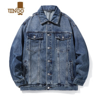YANXU秋季新款牛仔外套男宽松潮流复古痞帅高端水洗翻领休闲工装夹克