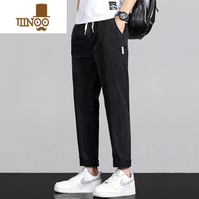 YANXU牛仔裤男士夏季薄款宽松直筒运动潮牌休闲锥形九分长裤子冰丝