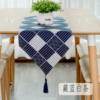 餐桌桌旗北欧现代简约家用欧式茶几桌旗轻奢民宿床旗电视 藏蓝白条 30*140cm(适合80-100cm左右桌子茶几柜子)