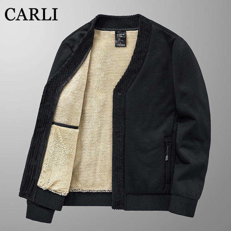 carli大码男装高品质中老年保暖羊羔绒开衫外套休闲宽松加绒夹克