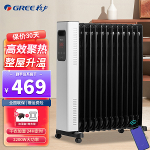 格力(GREE) 电油汀取暖器家用卧室客厅2200W功率 13片速热电油丁烘衣加湿节能NDY22-J6022B 遥控款