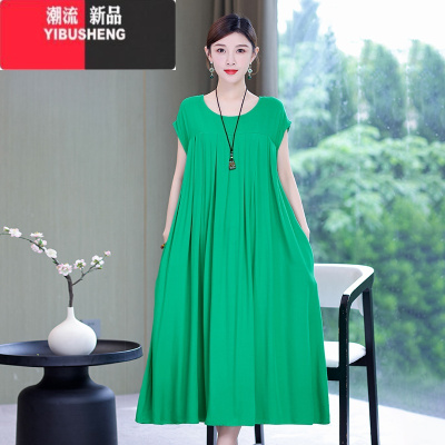 YIBUSHENG中老年女装新款棉绸连衣裙季大码宽松腰洋气妈妈装人造棉睡裙子