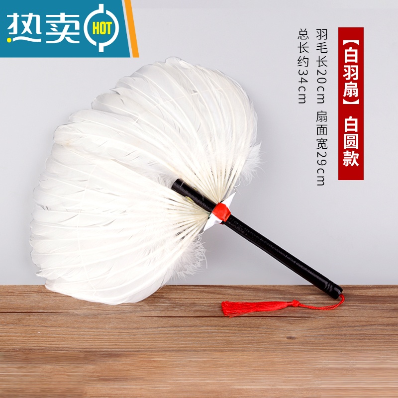 XIANCAI羽毛扇子蒲扇手工古风工艺扇诸葛亮孔明扇中国风鹅毛扇折扇 [白羽扇]白圆款