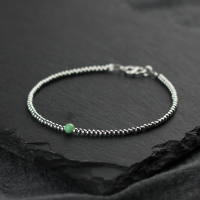 925纯银手链女原创设计复古银饰ins风简约个性翡翠极细银珠圆珠链送女朋友老婆情人节七夕生日礼物